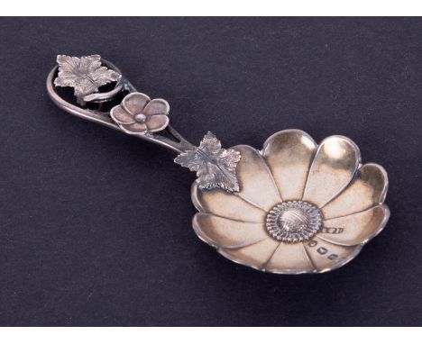 A Victorian silver caddy spoon, by Hilliard and Thomason, Birmingham 1872, lobed circular bowl, wire style handle decorated w