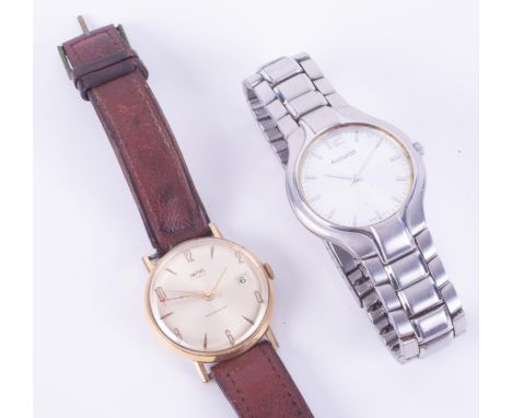 Smiths, a gents manual wind date wristwatch with gold plated case on strap (not running, worn) together with Accurist, a gent