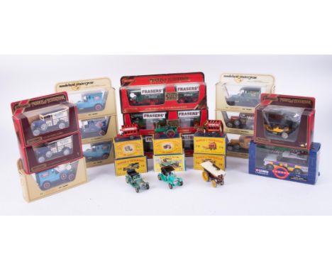 A small collection of diecast cars including Matchbox Y-14 1911 Maxwell roadster, Yesteryear Y-1 Traction Engine, Y-9 Fowler 