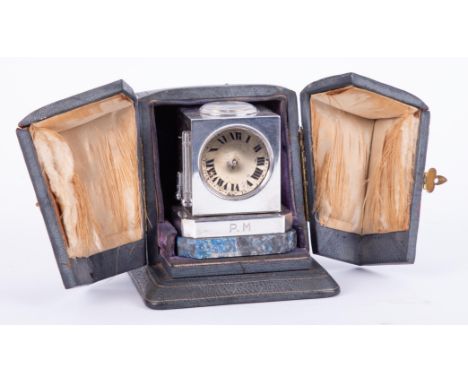 Goldsmiths &amp; Silversmiths, a silver square combination desk clock weather station, set with an aneroid barometer, thermom
