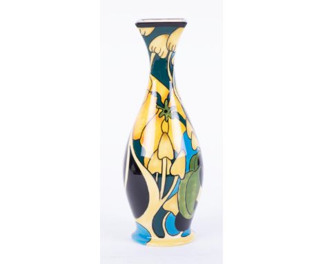 Black Ryden, single vase decorated with stylised flowers, pattern 'Fairy Ring', event vase, signed K Goodwin, circa 2004, hei