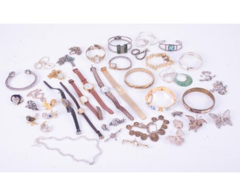 A mixed bag jewellery and watches to include some silver jewellery, bangles, necklaces, brooches, etc, some vintage watches t