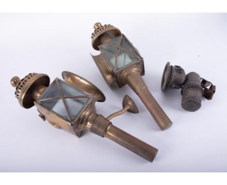 A pair of brass coaching lamps together with a small cycling lamp (3).