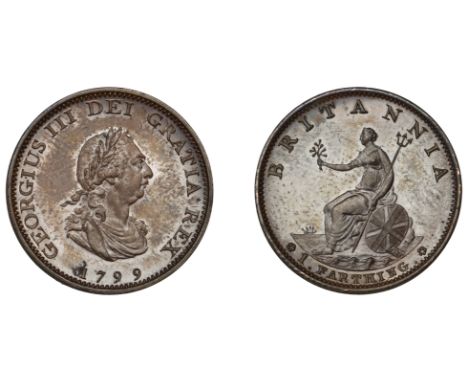 George III (1760-1820), Pre-1816 issues, Proof Farthing, 1799 (late Soho), in bronzed-copper, edge obliquely grained, 6.28g/6