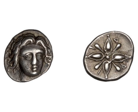 SATRAPS OF CARIA, Hidrieus, Trihemiobol, Halikarnassos, 351-344, laureate head of Apollo facing slightly right, rev. stellate