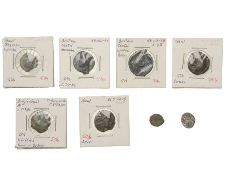 CELTIC GAUL, The Aedui, Quinarius, head left, rev. horse left, wheel below, 1.93g (BMC 319); together with cast potins (6) an