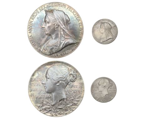 Victoria, Diamond Jubilee, 1897, silver medals (2) by G.W. de Saulles, similar, 55mm and 26mm (W & E 3000A.4, 3000A.1; BHM 35