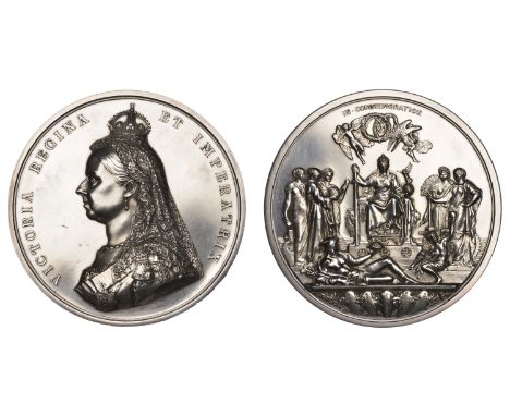 Victoria, Golden Jubilee, 1887, a silver medal by L.C. Wyon after Sir J.E. Boehm and Sir F. Leighton, crowned bust left, rev.