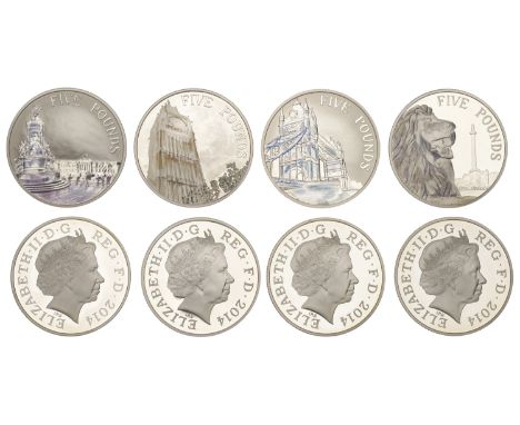 Elizabeth II (1952-    ), ‘Portrait of a Nation’ Proof set, 2014, comprising silver Proof Five Pounds (4), all with colour (S