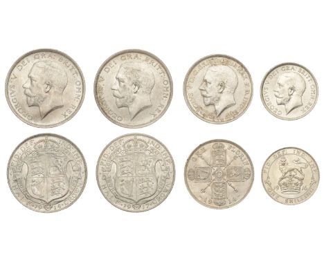 George V, Halfcrowns (2), 1914, 1917, Florin, 1914, Shilling, 1916 (S 4011-13) [4]. First good very fine, others better  £80-