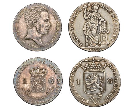 Netherlands East Indies, VOC, Utrecht, Gulden, 1790 (Sch. 66b; KM. 116); William I, Gulden, 1839 (Sch. 616; KM. 300a) [2]. Ve