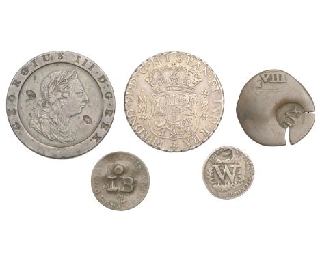 Mexico, Ferdinand VI, 8 Reales, 1759mm, Mexico City, countermarked G R 5 on rev.; together with other countermarked coins, si