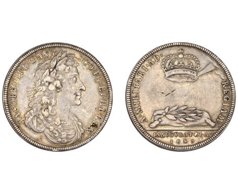 James II, Coronation, 1685, a silver medal by J. Roettiers, laureate bust right, rev. crown held over wreath on cushion, 34mm