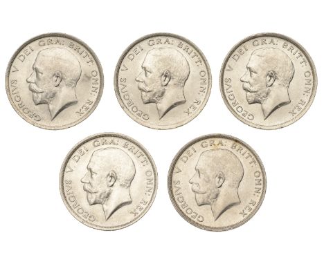 George V, Halfcrowns (5), 1915-19 inclusive (S 4011) [5]. First and fourth extremely fine, others good very fine   £100-£150