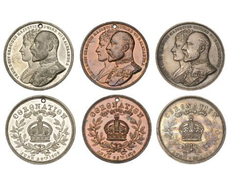 Coronation, 1902, silver, white metal, and copper-plated white metal medals, unsigned [by J. Carter?], conjoined busts left, 