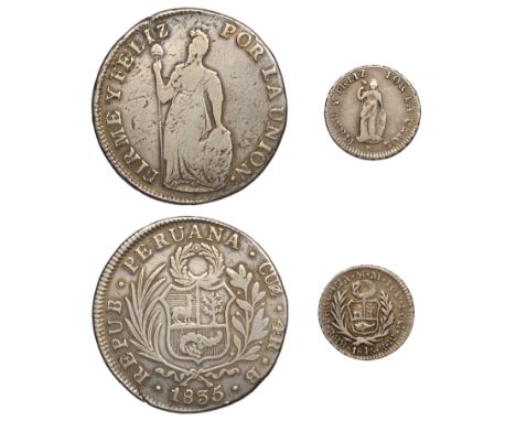 Peru, Republic, 4 Reales, 1835b, Cuzco (KM. 151.1); Half-Real, 1845mb, Lima (KM. 144.7) [2]. Fine and very fine £50-£70