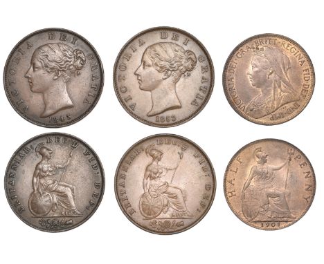 Victoria, Halfpennies (3), 1843, 1853, 1901 (S 3949, 3962) [3]. First very fine, others extremely fine  £60-£80