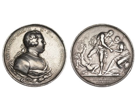 Battle of Culloden, 1746, a silver medal by R. Yeo, armoured and draped bust of the Duke of Cumberland right, rev. Cumberland