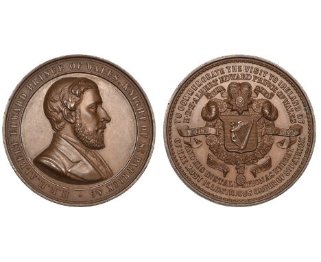 Visit to Ireland, 1868, a copper medal by F.H. Mares, bust right, rev. Irish harp on shield within collar of the Order of St 