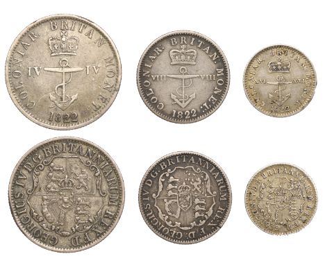British Colonies, George IV, Anchor money, Quarter-Dollar, Eighth-Dollar and Sixteenth-Dollar, all 1822 (Prid. 10, 12, 14; KM