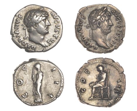 Roman Imperial Coinage, Hadrian, Denarii (2), both 126-7, revs. Pudicitia, veiled, standing left, 3.26g; Pudicitia seated lef