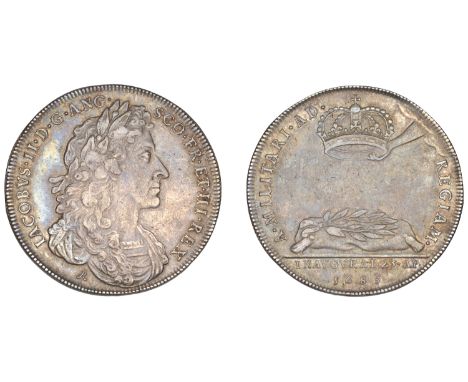 James II, Coronation, 1685, a silver medal by J. Roettiers, laureate bust right, rev. crown held over wreath on cushion, 34mm