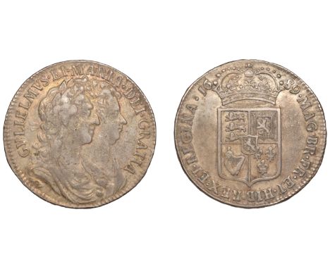 William and Mary (1688-1694), Halfcrown, 1689, first shield, caul frosted, pearls, edge primo (ESC 831; S 3434)Scratches, oth