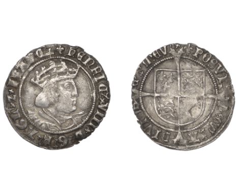 Henry VIII (1509-1547), Second coinage, Groat, Tower, mm. lis (A), chipped m, saltires in cross ends, 2.50g/2h (Stewartby p.4