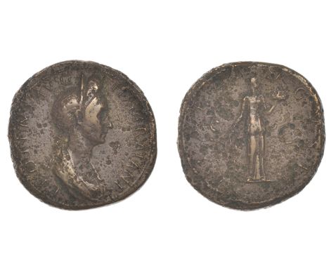 Roman Imperial Coinage, Plotina, Sestertius, c. 112-17, draped bust right, hair elaborately dressed over brow, above which is