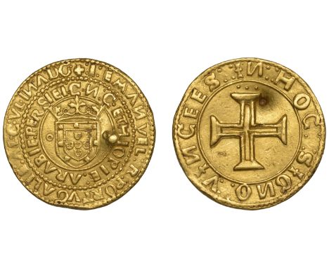 Portugal, Manuel I (1495-1521), Portugues of 10 Cruzados, Lisbon, i emanvel r portvgalie al c vl in a d g, i c n c ethiopie a