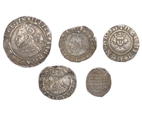 Henry VI, Rosette-Mascle issue, Halfpenny, London, 0.43g/7h (S 1870); Elizabeth I, Second issue, Penny, mm. cross-crosslet, 0