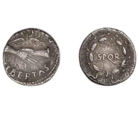Roman Imperial Coinage, CIVIL WARS, Denarius, Gaul, 68-9, pax [–] libertas, clasped hands holding winged caduceus, rev. spqr 