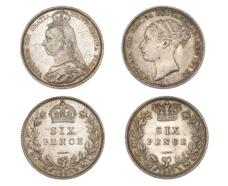 Victoria, Sixpences (2), 1887 young head, 1888 (S 3912, 3929) [2]. First with a few light marks, otherwise extremely fine, to