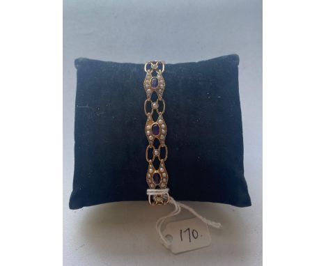 A EDWARDIAN BRACELET SET WITH THREE AMETHYST AND PEARLS 9CT 6 INCH 13.3 GMS