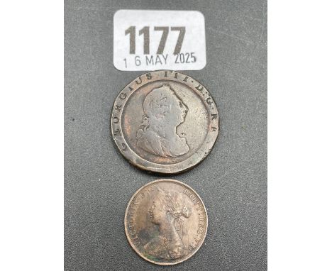Half penny 1862, 1797 Cartwheel penny