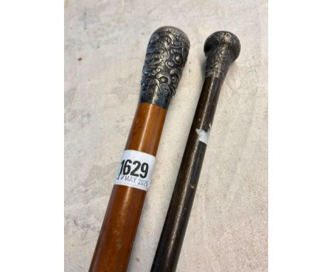 Indian silver walking cane and another