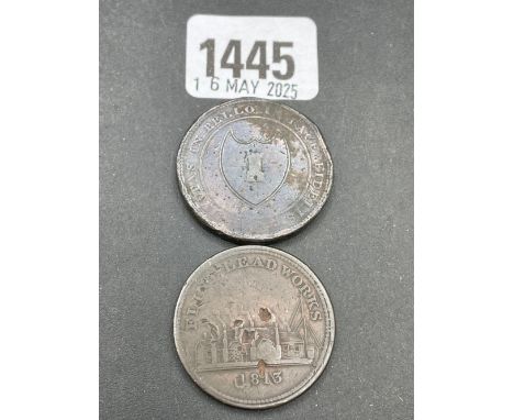 One penny token 1813, Flint Lead Works &amp; 1811 one penny token, Worcester Town and Country