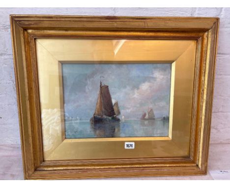 FREDERICK J ALDRIDGE – Fishing Boats in an Estuary – 9 x 13.5 in. Signed
