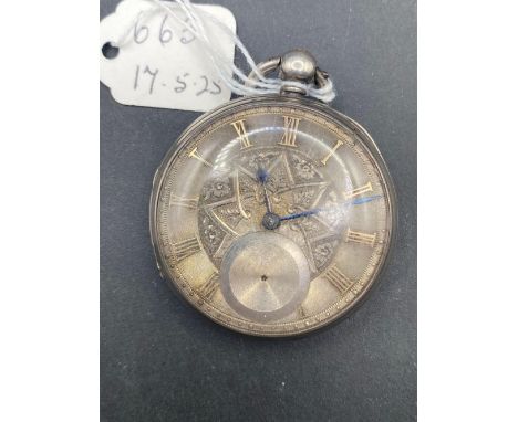 A gents silver pocket watch with silvered dial seconds dial hand missing
