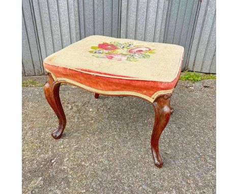Victorian Rosewood stool on cabriole legs and scroll feet