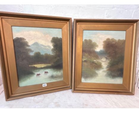 A PALMER – River Landscape with cattle – 17 x 13.5. Signed
