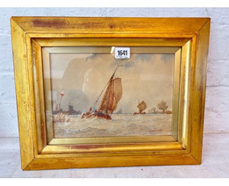 FREDERICK J ALDRIDGE -  fishing boats off a pier – 7.5 in x 10.5 in. Signed
