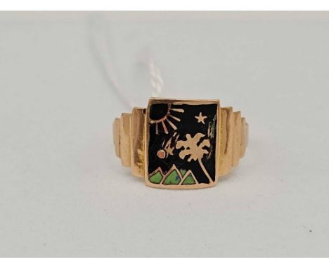 A enamel signet ring 14ct size N  gold 2 gms