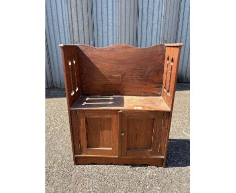 Art Nouveau hanging wall cabinet with shelf and two doors 20 in wide