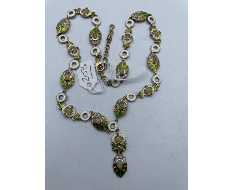 A impressive opal and enamelled silver gilt panelled necklace 18 inch
