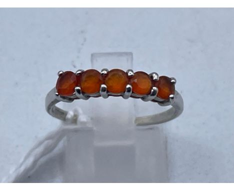 A five stone fire opal ring 9ct size Q 1.6 gms