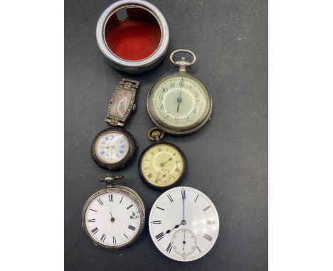 A ladies silver fob watch AF ladies cocktail watch and gun metal examples etc.