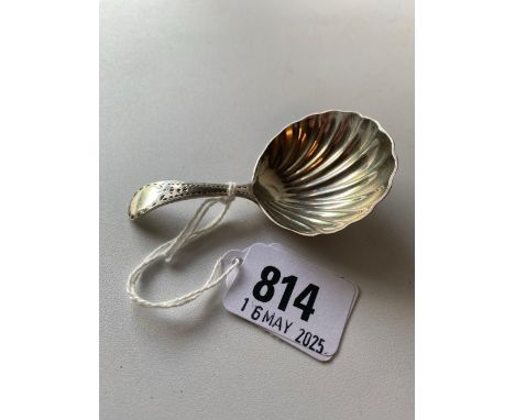 A George III bright cut caddy spoon with shell bowl London 1805 by D U N H