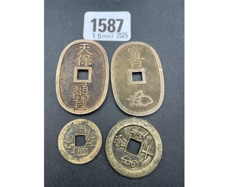 Four Chinese + Japanese coins