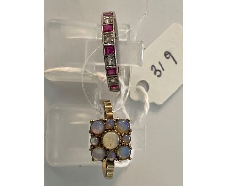 A opal ring size O and a paste ring size L both 9ct 4.5 gms inc.